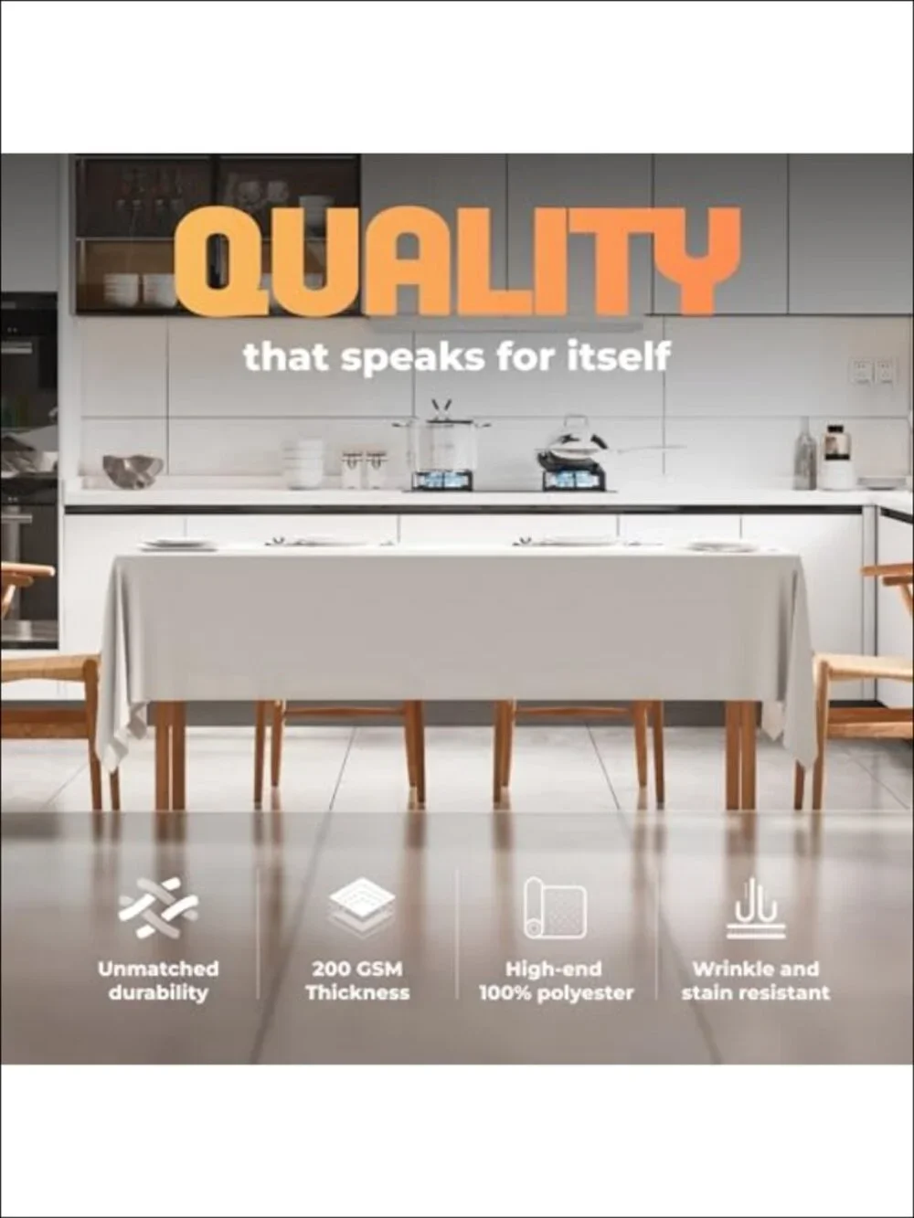 200 GSM Polyester Tablecloths 60x126 Inch for 8 Ft Rectangle Tables - 2 Pack